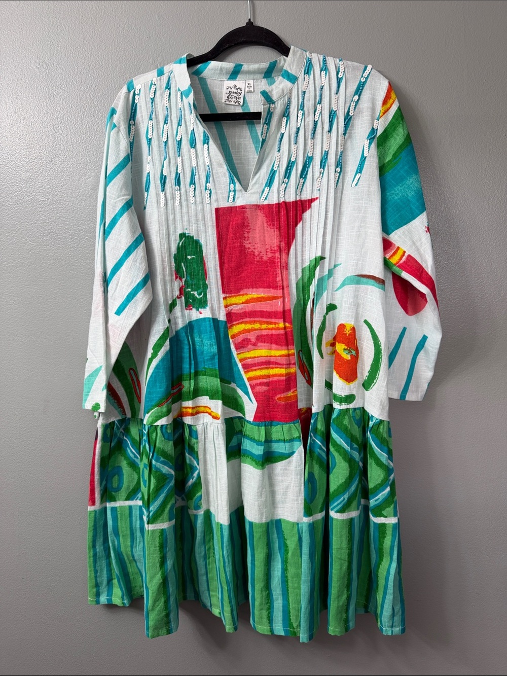 Parsley & Sage Teal and Mint Embellished Tunic  Top xl